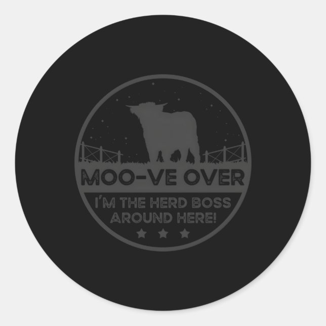 Sticker Rond Moo-Ve au-dessus du rancher de vache éleveur de bo (Devant)