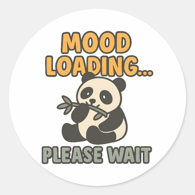 Sticker Rond Mood Loading Please Wait Cute Funny Panda Mascot (Devant)