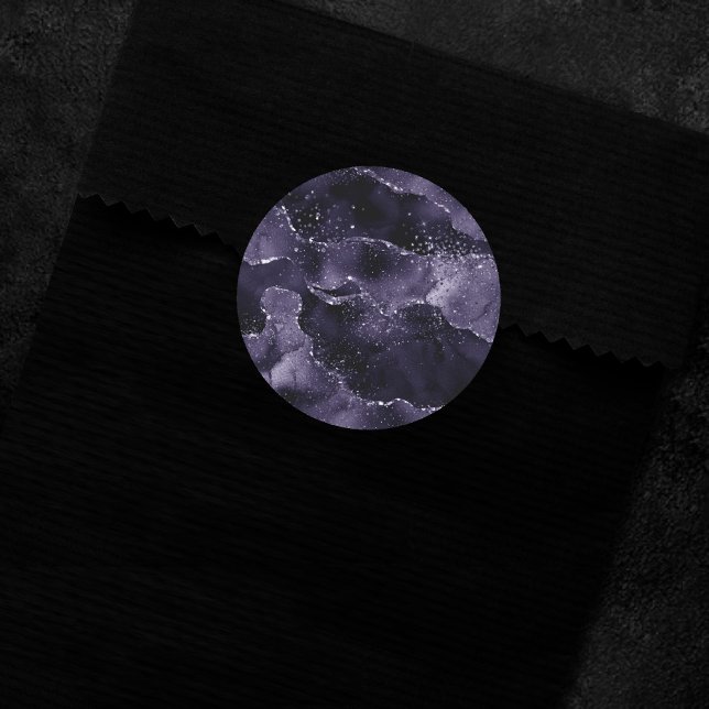 Sticker Rond Moody Agate | Midnight Indigo Deep Purple Glam (Créateur téléchargé)