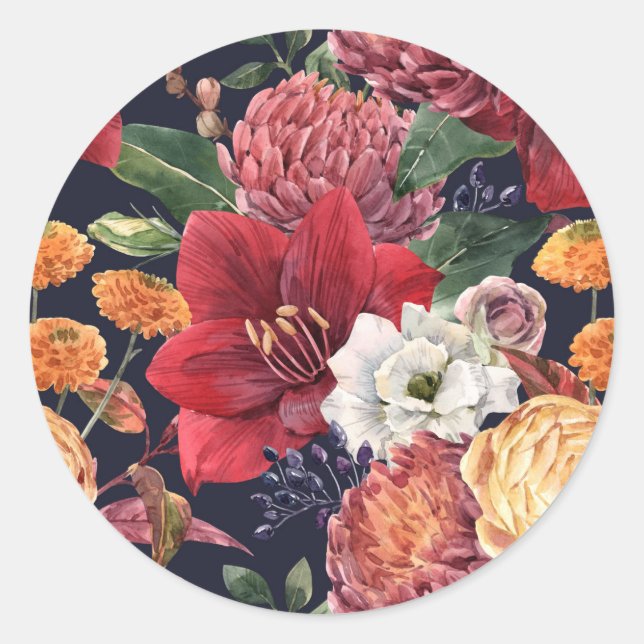 Sticker Rond Moody Amaryllis et Chrysanthemum Floral Mariage (Devant)
