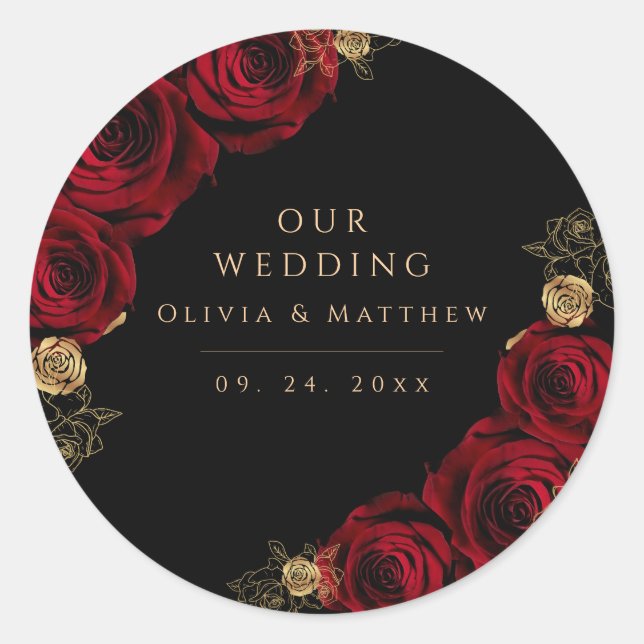 Sticker Rond Moody Black Burgundy Roses Wedding  (Devant)