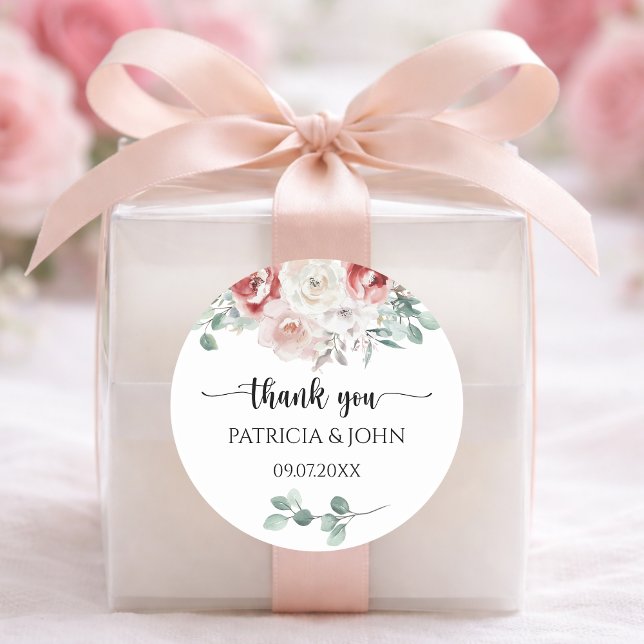 Sticker Rond Moody Blush Rose Floral Wedding Thank You (Créateur téléchargé)