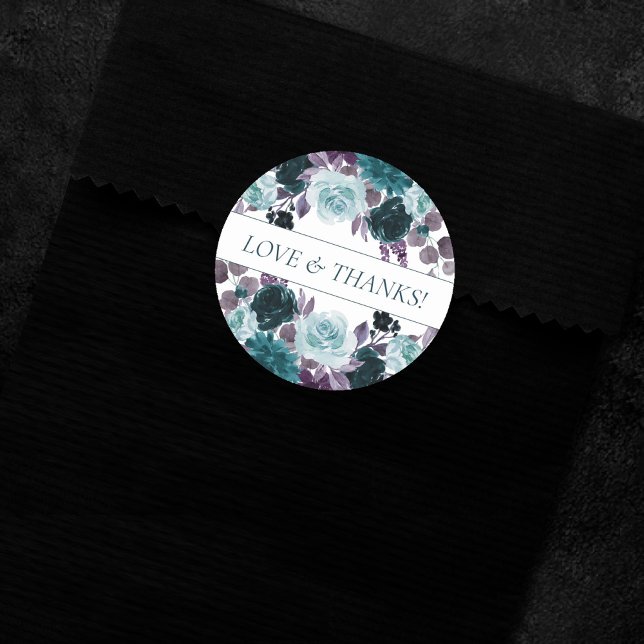 Sticker Rond Moody Boho | Turquoise et Eggplant Purple Rose Per (Créateur téléchargé)