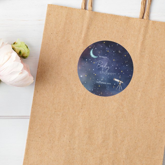Sticker Rond Moody Celestial Moon & Stars Baby shower (Créateur téléchargé)