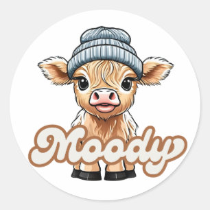 Sticker rond Moody Highland Cow