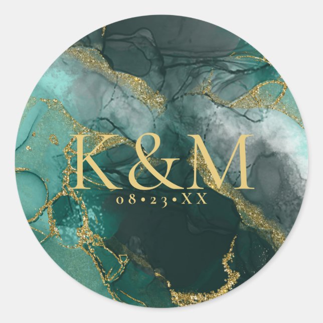 Sticker Rond Moody Ink Emerald Gold ID Abstrait988 (Devant)