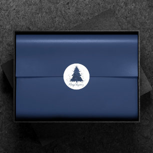 Sticker Rond Moody Joyeux Noël   Classy Dark Navy Blue Tree