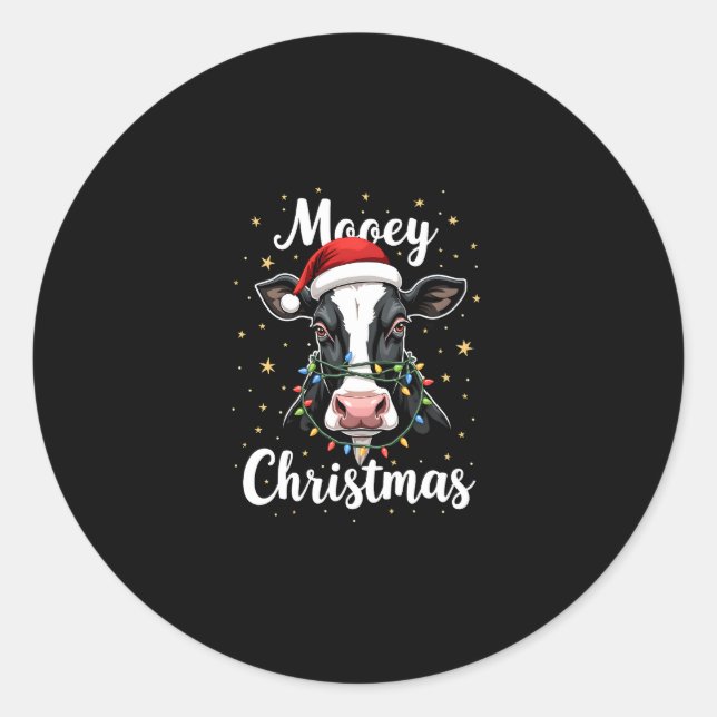 Sticker Rond Mooey Christmas Santa Christmas Lights Cow Lovers  (Devant)
