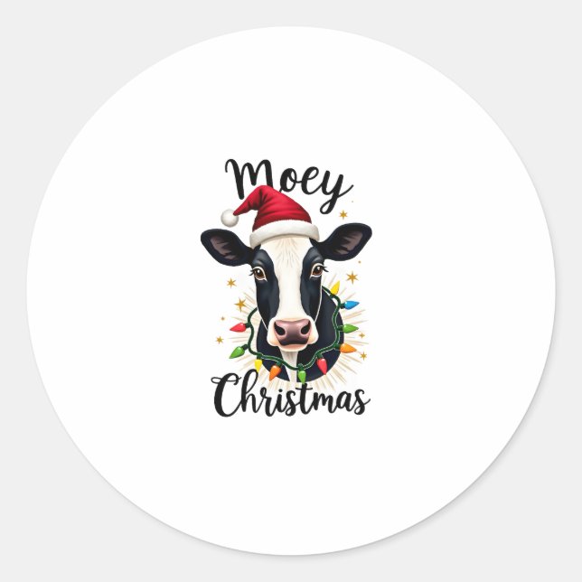 Sticker Rond Mooey Christmas Santa Christmas Lights Cow Lovers  (Devant)