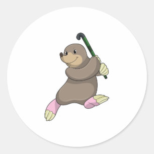 Sticker Rond Moon au hockey avec chauve-souris de hockey