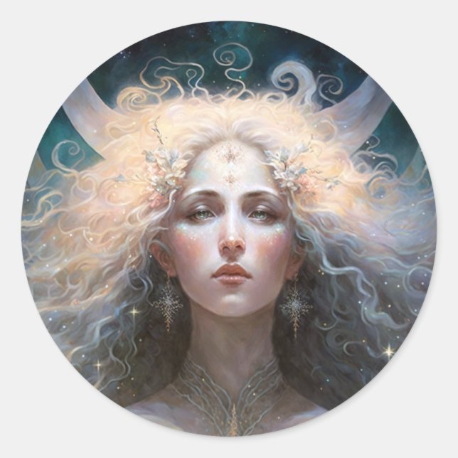 Sticker Rond Moon Goddess Imaginaire Art (Devant)
