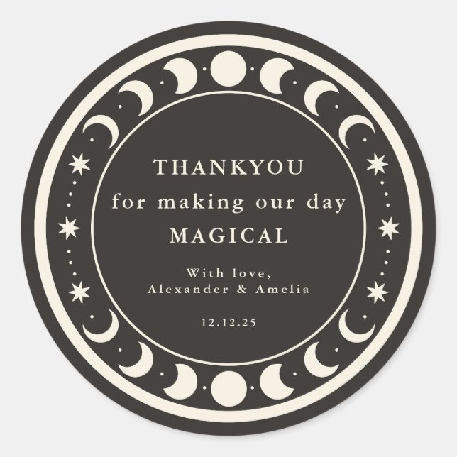 Sticker Rond Moon Phases boho céleste Mariage en faveur Merci (Devant)
