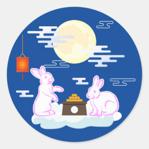 Sticker Rond Moon Rabbit Mooncake Nuages Mooncake Festival à la