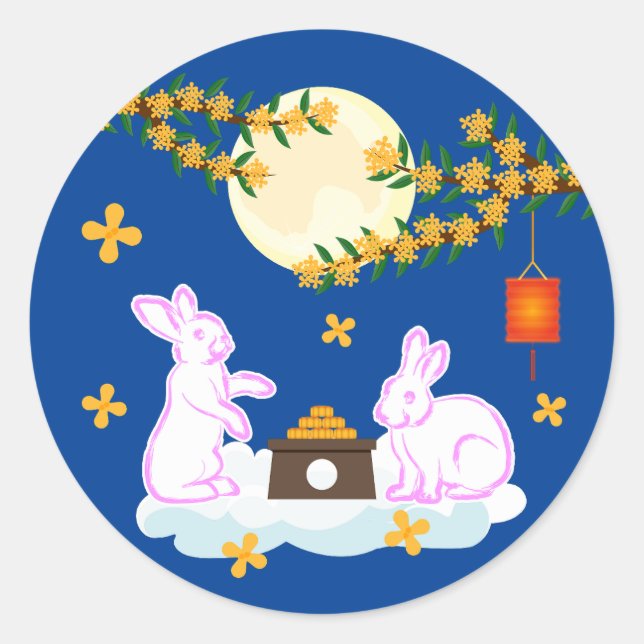 Sticker Rond Moon Rabbit Mooncake Osmanthus (Devant)