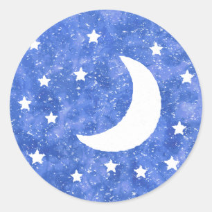 Sticker Rond Moon Stars Aquarelle Décor Ancien Impression