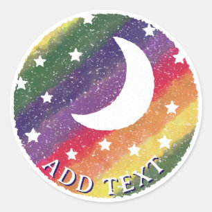 Sticker Rond Moon Stars Arc-en-ciel Aquarelle Vieux Décor Impri
