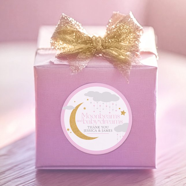 Sticker Rond Moonbeams and baby dreams baby shower pink thanks (Créateur téléchargé)