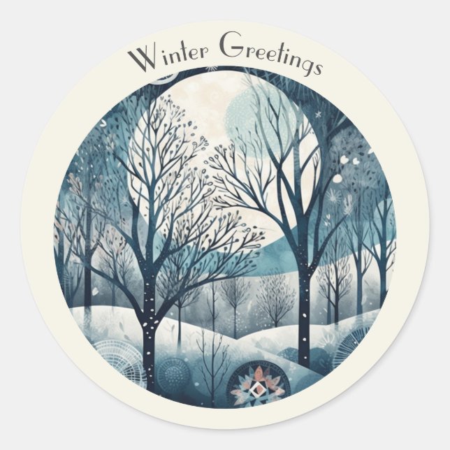 Sticker Rond Moonlit Nordic Forest, personnalisable (Devant)