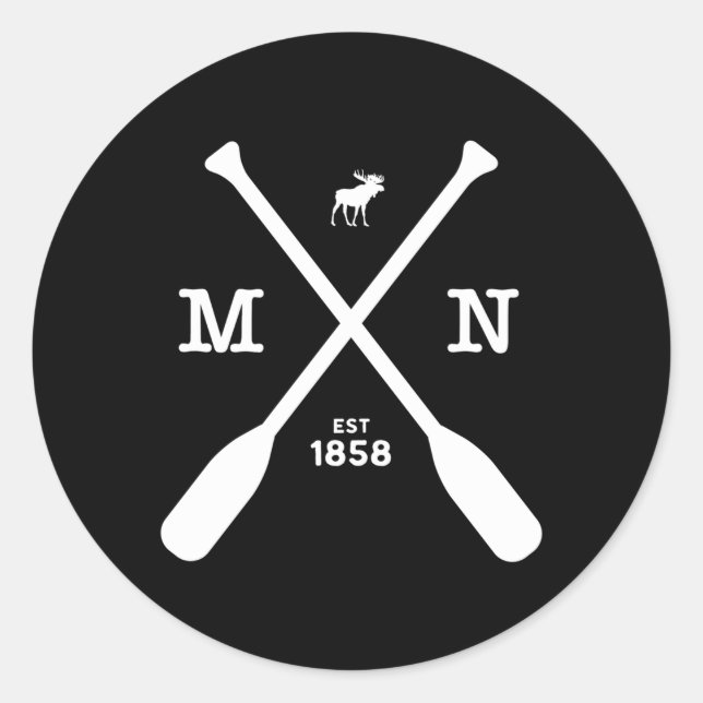 Sticker Rond Moose Et Pagaies Du Minnesota 1858 Midwest (Devant)