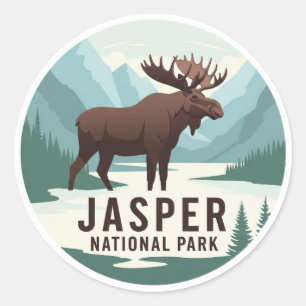 Sticker Rond Moose in Jasper Parc national du Canada Voyage au 