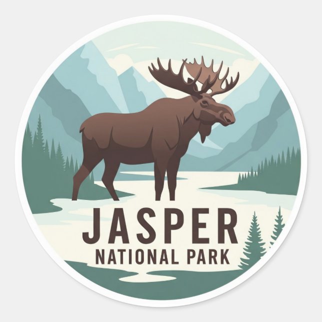 Sticker Rond Moose in Jasper Parc national du Canada Voyage au  (Devant)