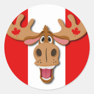 Sticker Rond Moose mignonne sur Arrière - plan rouge et blanc