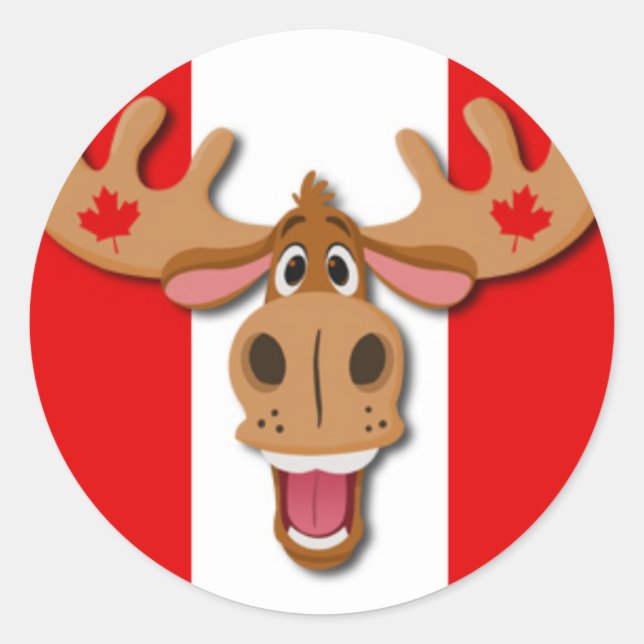 Sticker Rond Moose mignonne sur Arrière - plan rouge et blanc (Devant)