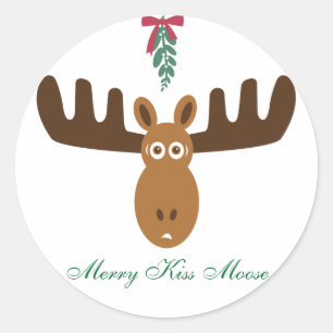 Sticker Rond Mooseltoe_Merry Kiss Moose