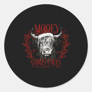 Sticker Rond Mooy Christmas Cow Lover Club Western Père Noël Co