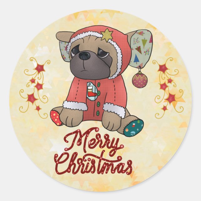 Sticker Rond Mops de Noël (Devant)