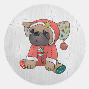 Sticker Rond Mops de Noël