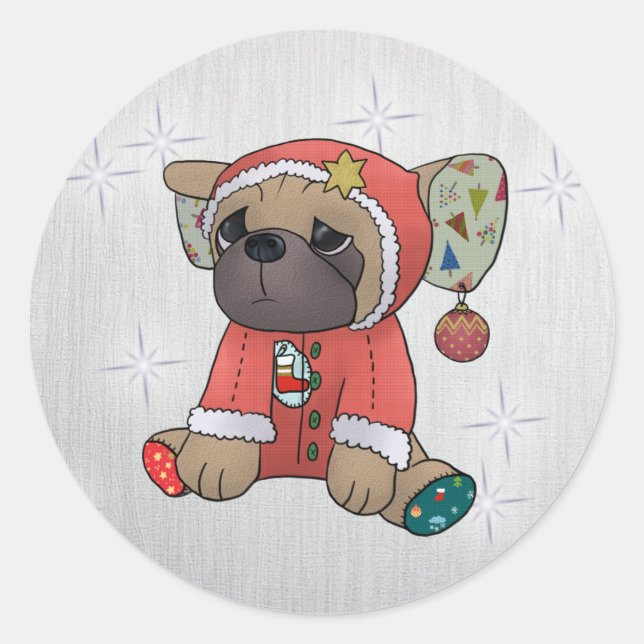 Sticker Rond Mops de Noël (Devant)