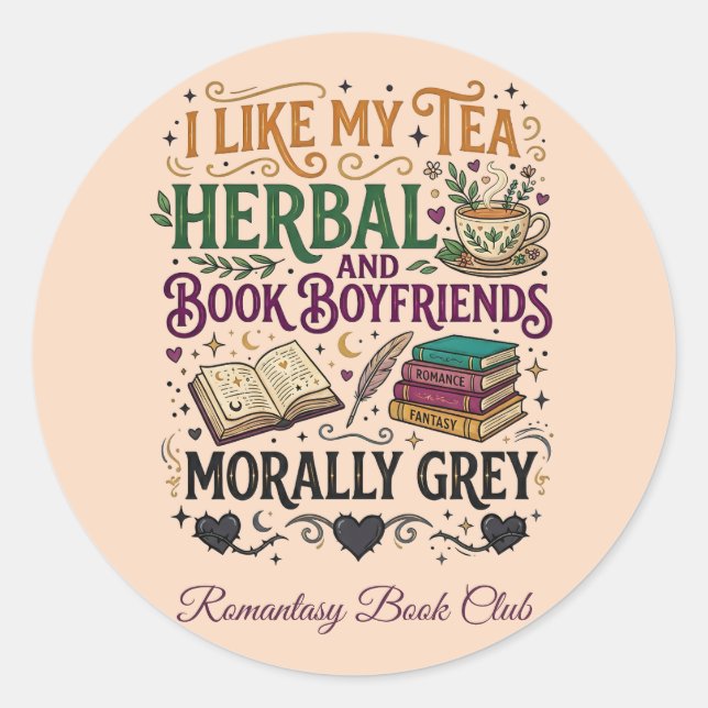 Sticker Rond Morally Grey Book Boyfriend Herbal Tea Book Club (Devant)
