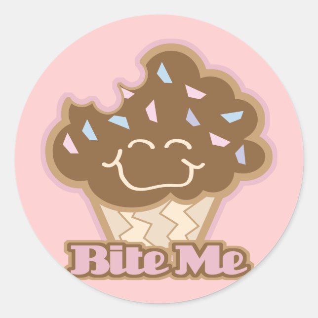 Sticker Rond mordre-moi chocolat cupcake (Devant)