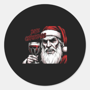Sticker Rond Mordre Noël Père Noël Vintage Bande Dessinée