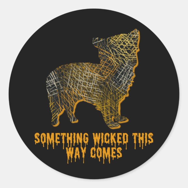 Sticker Rond Morkie Designer Chien Silhouette Fun Halloween (Devant)