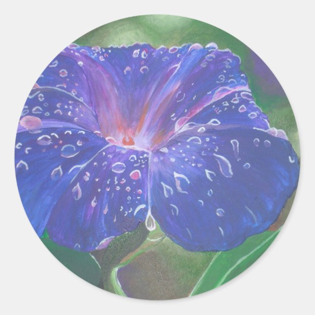 Sticker Rond Morning Glory (Ipomoea Purpurea) Petals et Dew Dr. (Devant)