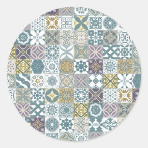 Sticker Rond Moroctile - pastel blue and gold