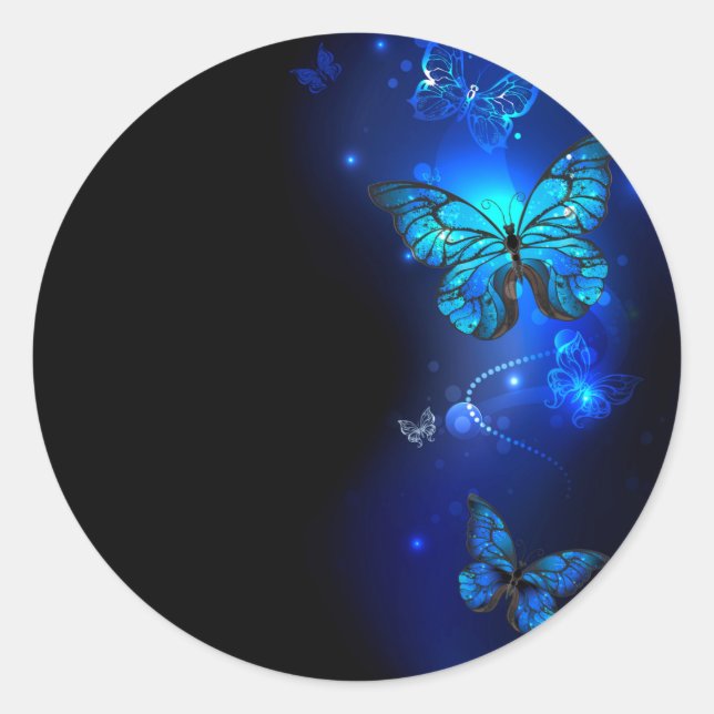 Sticker Rond Morpho Butterfly in the Dark Background (Devant)