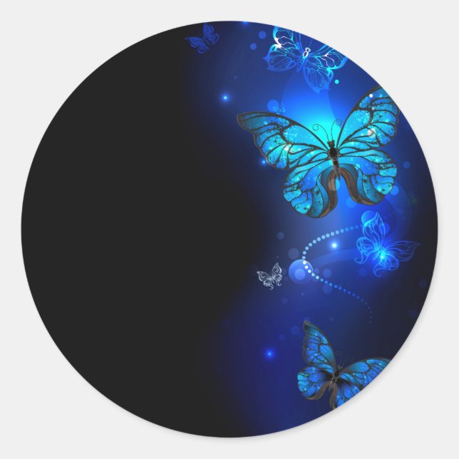 Sticker Rond Morpho Butterfly in the Dark Background (Devant)