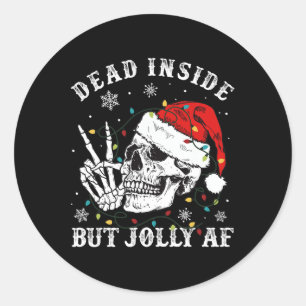 Sticker Rond Mort à l'intérieur mais Jolly AF Skeleton Père Noë