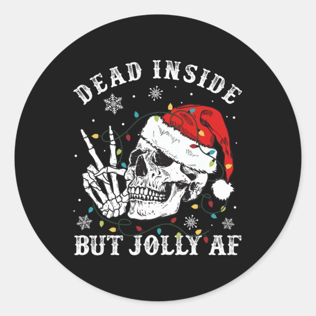 Sticker Rond Mort à l'intérieur mais Jolly AF Skeleton Père Noë (Devant)