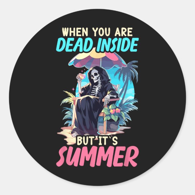 Sticker Rond Mort dans le squelette gothique sarcastique Hallow (Devant)
