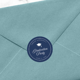 Sticker Rond Mortarboard Script Editable Color Graduation Party