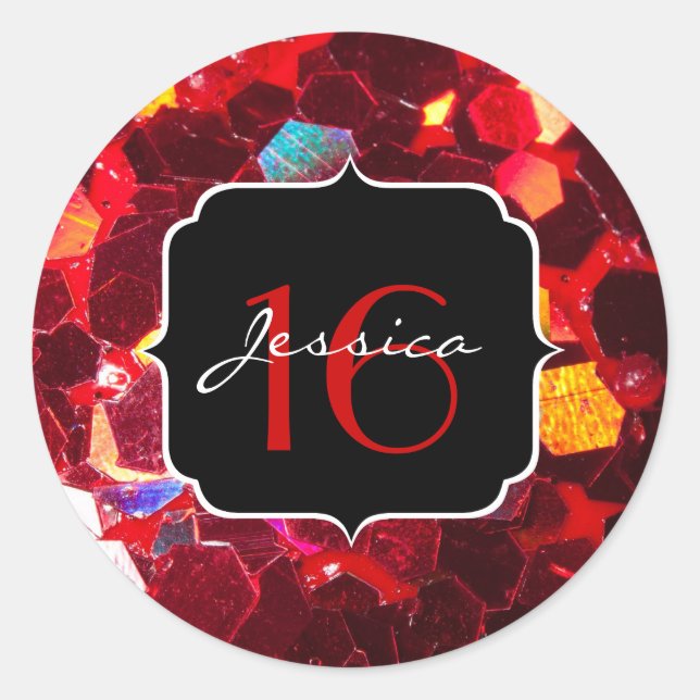 Sticker Rond Mosaïque abstraite rouge brillant parties scintill (Devant)
