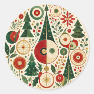 Sticker Rond Mosaïque de Noël du milieu du siècle