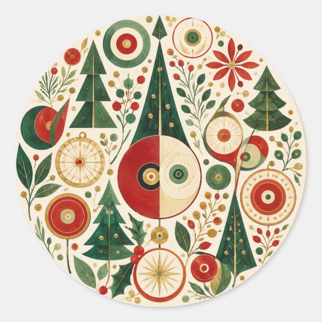 Sticker Rond Mosaïque de Noël du milieu du siècle (Devant)