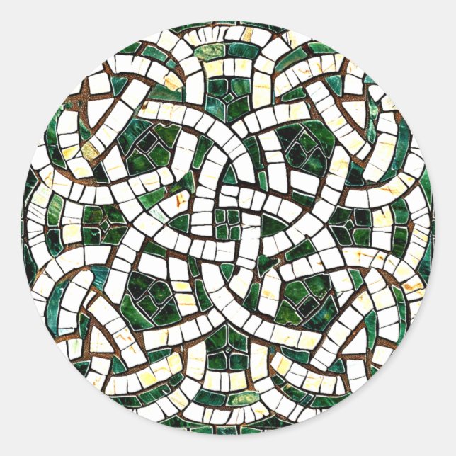 Sticker Rond Mosaïque de pierre céleste verte et blanche (Devant)