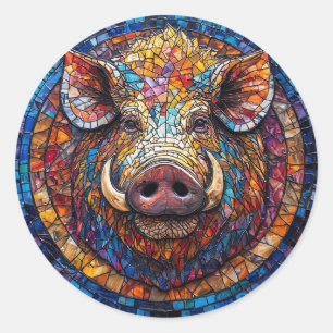 Sticker Rond Mosaïque de sanglier avec une œuvre d'art géométri