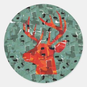 Sticker Rond Mosaïque de silhouette de tête de cerf